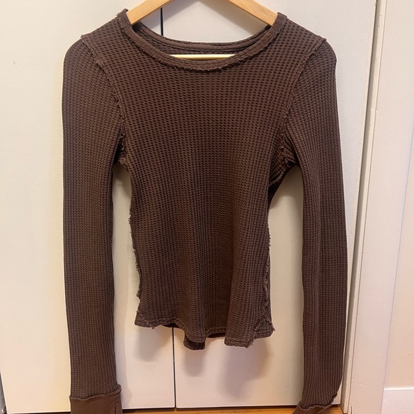 NWT Free People Chocolate Waffle Knit Long Sleeve Tee - Picture 3 of 9